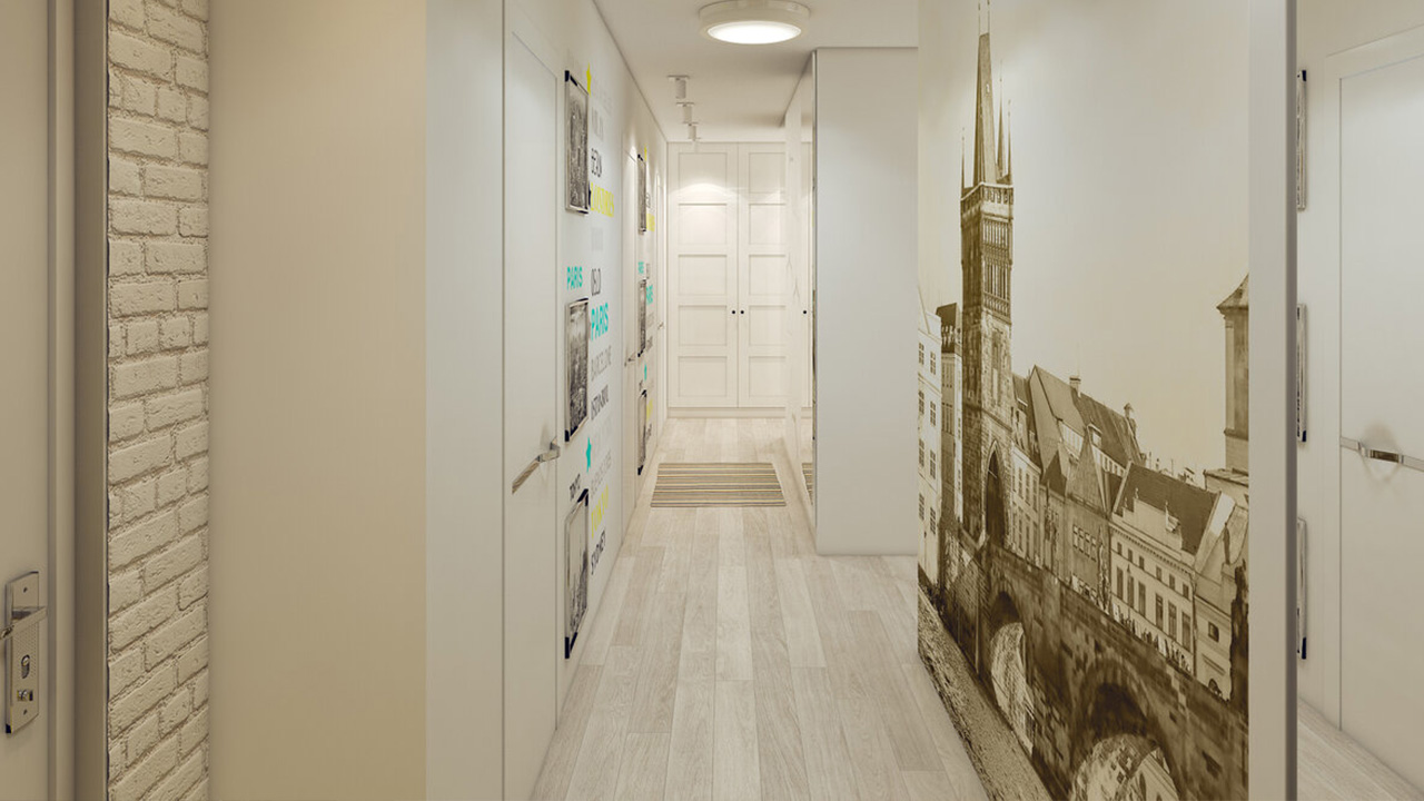 интерьер узкого коридора в квартире в современном стиле
